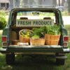 a van with a bunch of vegetables in the trunk